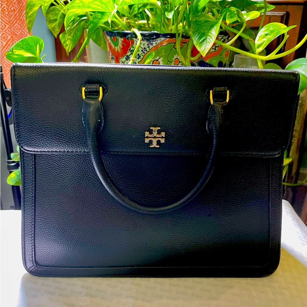 Tory Burch Leather Structured Accordion Handbag in Black